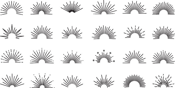 Sunburst rays set vector illustration sunshine design elements collection