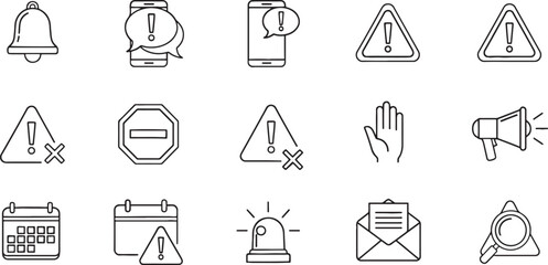 Set of Warning Alert and Notification Vector Line Icons Designs