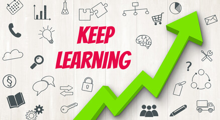 Ascending arrow with icons - Keep learning