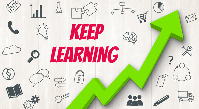 Ascending arrow with icons - Keep learning