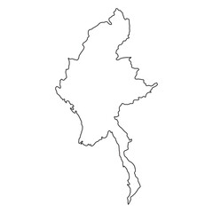 Myanmar Burma Country Map Black Line Outline border
