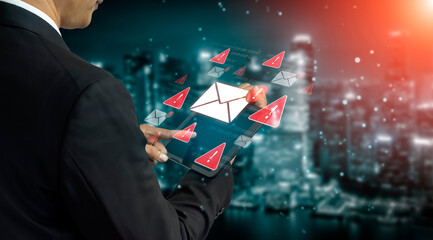Concept of a cybersecurity warning for unsafe email communication. This alert signifies a phishing...