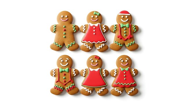 Gingerbread cookies grouped against white background