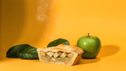 
A studio-lit ultra-detailed apple pie with glossy cinnamon apples, rising steam, crisp buttery crust, warm golden tones, creating an inviting cozy realism.


