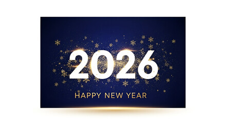 Golden 2026 happy new year text with sparkling stars on a dark blue bokeh background festive greeting