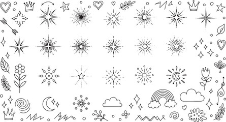 Collection of Hand Drawn Line Art Doodle Elements in Black Color