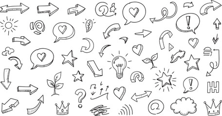 Doodle seamless pattern with hand drawn elements on white background