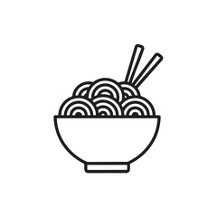 vector illustration of a bowl of food. Noodle Bowl Icon, Simple Black and White Line Art of Asian Ramen or Pasta with Chopsticks, Vector Illustration for Restaurant Menu or Food Logo.