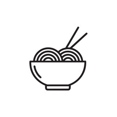 vector illustration of a bowl of food. Noodle Bowl Icon, Simple Black and White Line Art of Asian Ramen or Pasta with Chopsticks, Vector Illustration for Restaurant Menu or Food Logo.