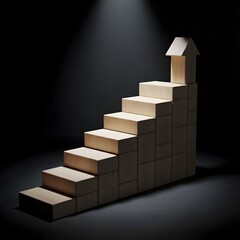 Wooden Stair Steps with Arrow Up Symbol – Business Growth and Success Concept