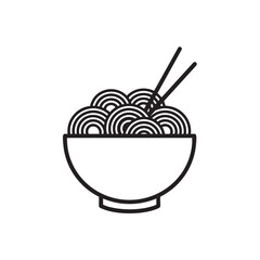 vector illustration of a bowl of food. Noodle Bowl Icon, Simple Black and White Line Art of Asian Ramen or Pasta with Chopsticks, Vector Illustration for Restaurant Menu or Food Logo.