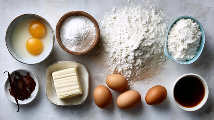 Baking Ingredients Ready for Recipe, Baking Essentials on Table, Preparing for Homemade Baking