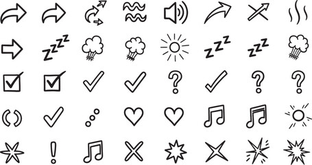Hand Drawn Doodle Icon Set Various Symbols and UI elements