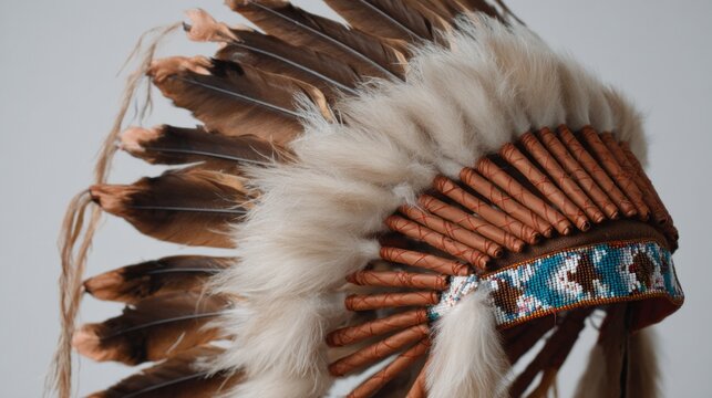 This intricate war bonnet showcases the beauty of Native American heritage, featuring vibrant feathers and unique beadwork. It reflects deep cultural significance and artistry