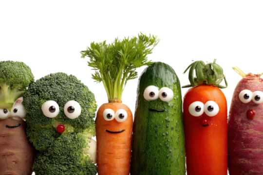 Funny Vegetables Characters with Googly Eyes on Checkered Background