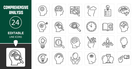 Comprehensive Analysis Line Icon Set — Modern Thin Editable Stroke Vector Symbols of Rationality, Skills Development, Imagination, Insight, and Human Capability
