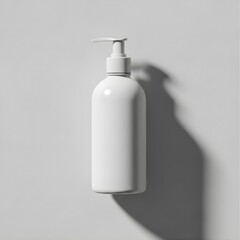 White Minimal Pump Bottle with Shadow on Gray Background – Skincare Cosmetic Packaging Design