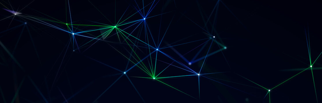 Abstract polygonal space with dots and lines. Connection science background. Triangular business wallpaper. 3d rendering
