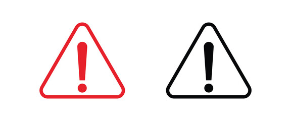 Caution Icon Set. Danger or Risk Warning Vector Symbols in outline style and black fill. Safety Notice Signs.