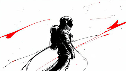 - Astronaut drifting in space against abstract white background