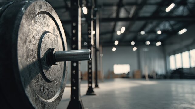 Barbell plate in empty modern gym - Powered by Adobe
