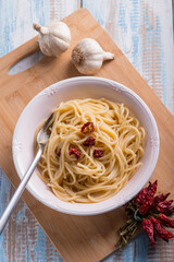 spaghetti garlic oil and hot chili pepper