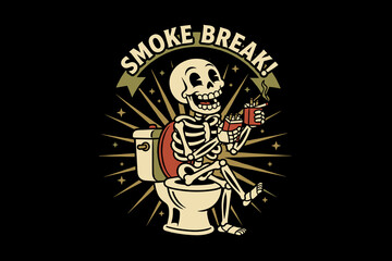 Obraz premium Skeleton sitting on toilet smoking a cigarette and drinking coff