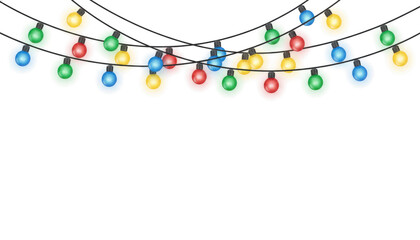 Festive lights: A vibrant string of colorful bulbs illuminates a joyful atmosphere, creating a cheerful display for a festive celebration. 