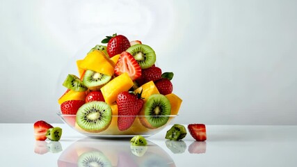 Fresh fruit salad arrangement with sliced kiwi, strawberries, and mango transformation