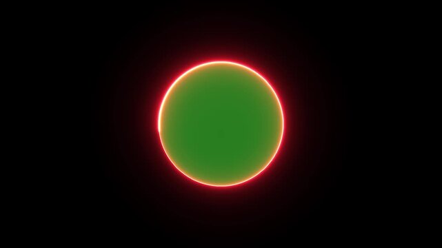 Glowing green circle with red neon light animation on black background