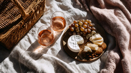 Picnic with Wine and Cheese, Relaxing Picnic in Nature, Gourmet Cheese and Wine Picnic