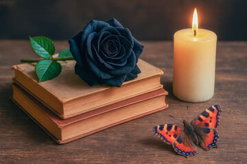 Ricordo di un Libro , Rosa Nera vellutata e Candela