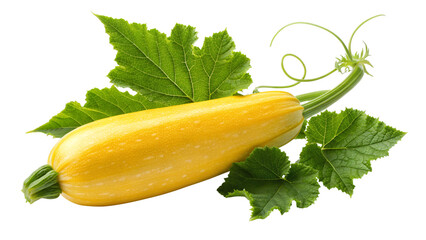 Fresh yellow zucchini squash with vibrant green leaves, perfect for healthy recipes and summer dishes on culinary blogs and eco-friendly websites