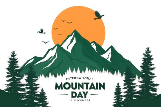 Celebrating international mountain day with scenic mountain range and birds