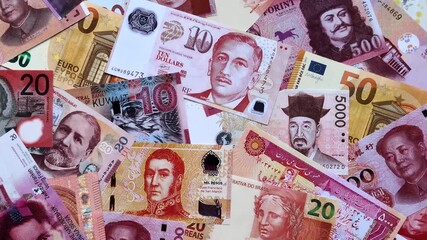 Money background, currency exchange, paper banknotes from different countries. Money cash currency as a financial background for your design - Powered by Adobe
