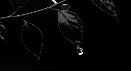 Glossy Black Tree Branch Silhouette with Star Dewdrop