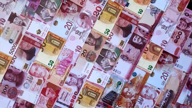 Money background, currency exchange, paper banknotes from different countries. Money cash currency as a financial background for your design - Powered by Adobe