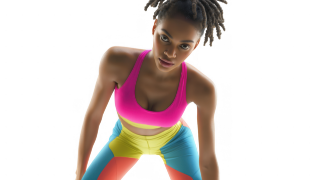 Colorful athlete in dynamic pose, created with AI, PNG