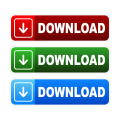 Colorful download buttons set with arrow icon. Vector illustration