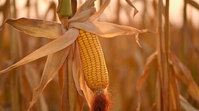 Ripening corn on the cob in sunset