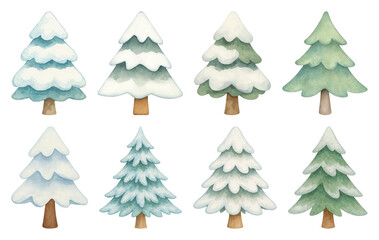 Obraz premium PNG Watercolor winter trees illustration, element set on transparent background