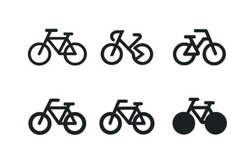 Fototapeta premium Geometric Bicycle Icons. Traffic Rule Infographic. Set Logo of Bicycle Icon: Minimal outline, Abstract geometric, Negative space, Flat solid, Symmetrical form,