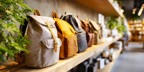 Beautiful backpacks arranged in a row