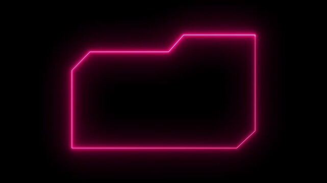 Pink neon folder icon outline on black background with copy space image photo