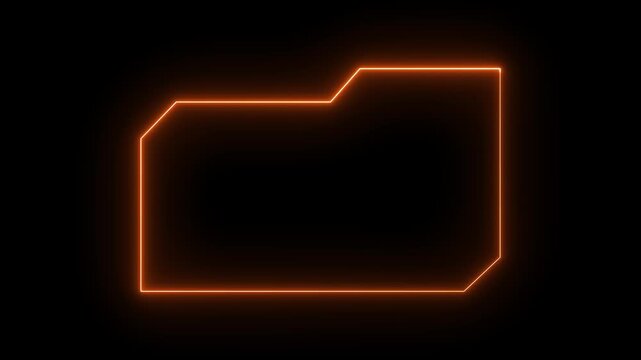Orange neon folder icon outline on black background with copy space image photo