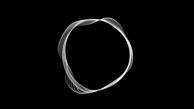 Abstract White Wavy Ring Formed by Thin Lines on Black Background circle oval
