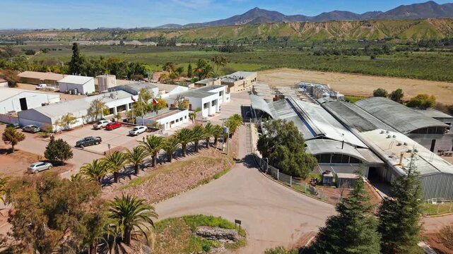 Aerial view of the Malpaso Distillery in northern Chile, Hacienda Huamalata in the Limar&iacute; Valley on a sunny day