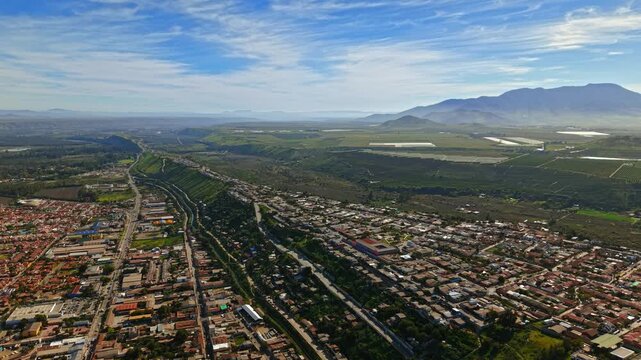 Aerial view of the city of Ovalle in the Limar&iacute; Valley on a sunny day