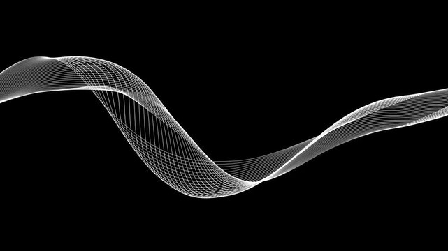 Clean White Wavy Line Formed by Multiple Thin Strands on Black Background abstract curve
