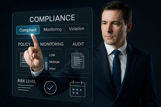 Man selects compliant status on a digital compliance screen